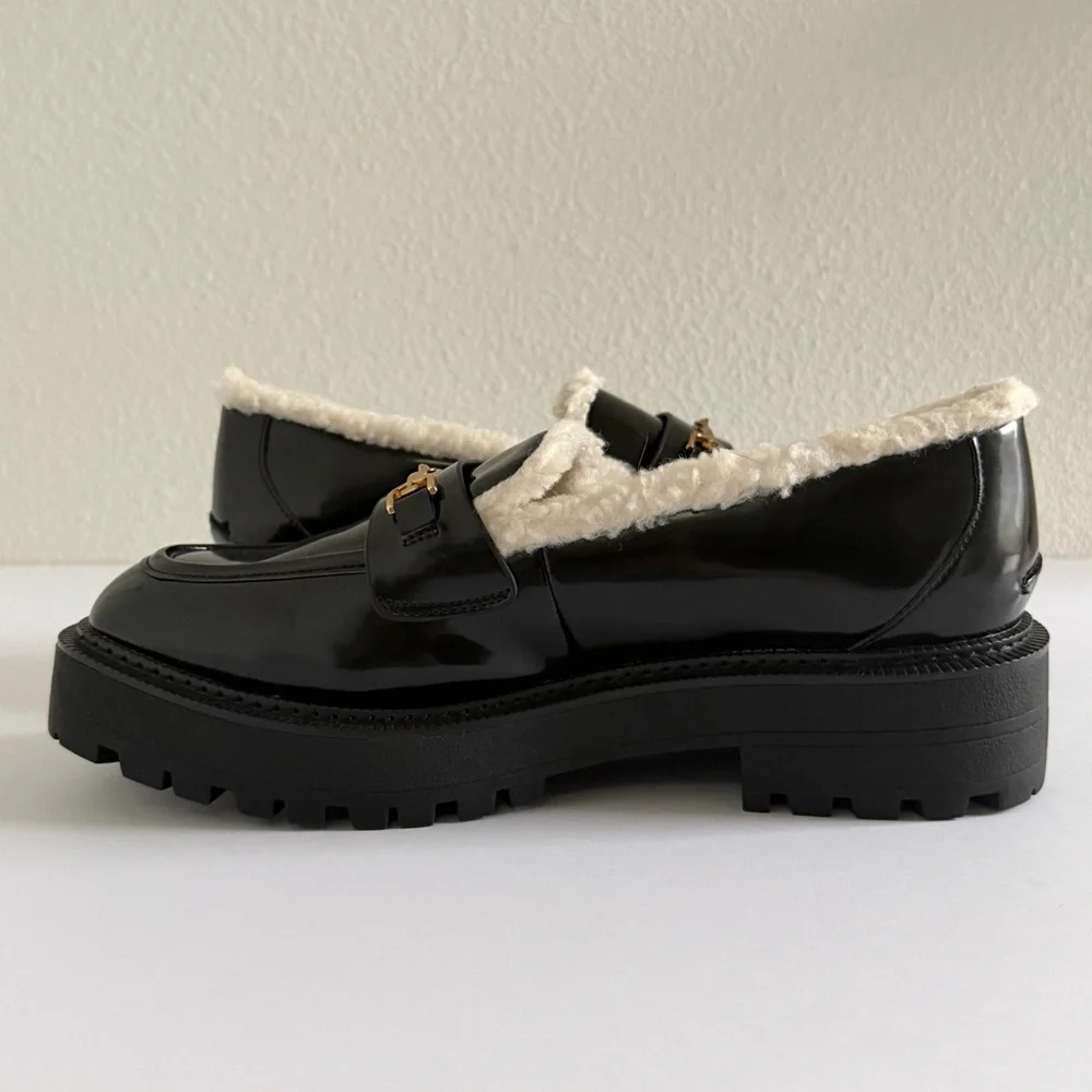 Sam Edelman‎ Laurs Cozy Lug Sole Loafer Faux Fur Black Womens US 9.5M NEW